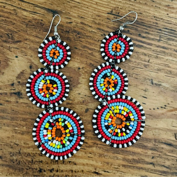Jewelry - African Colorful Circle Tiered Beaded Drop Earrings
